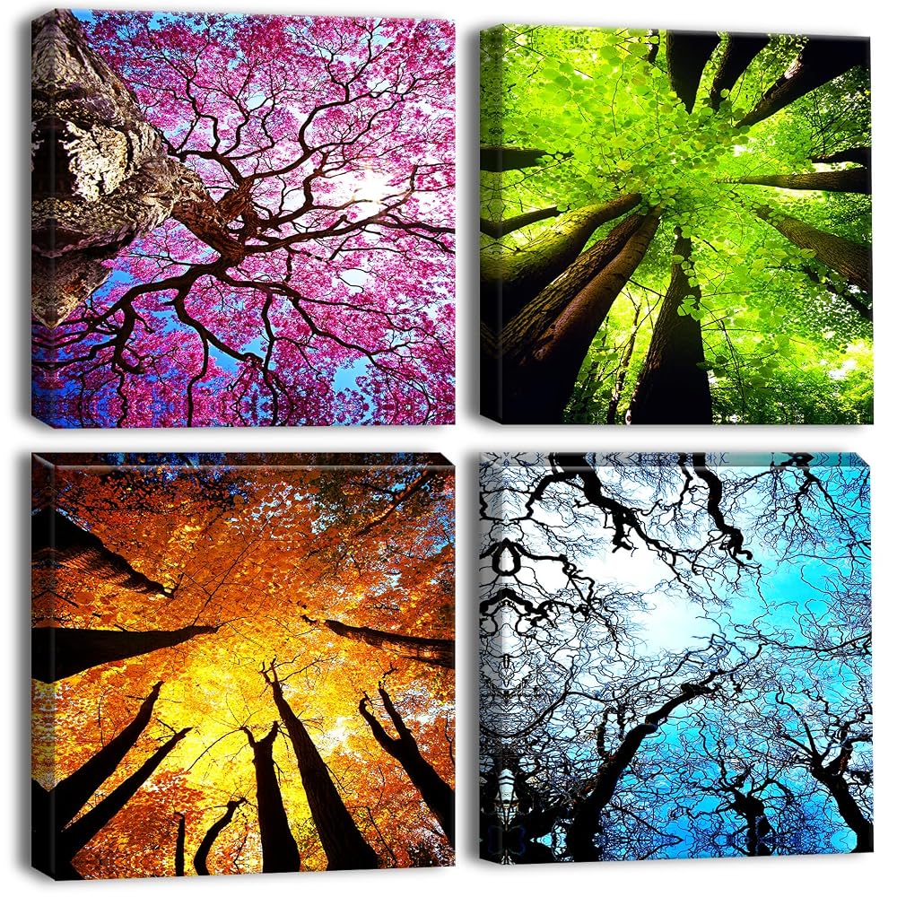 Artscope 4 Pieces Wall Art Canvas Prints — Four Seasons Picture Painting, Framed 30x30cm Each