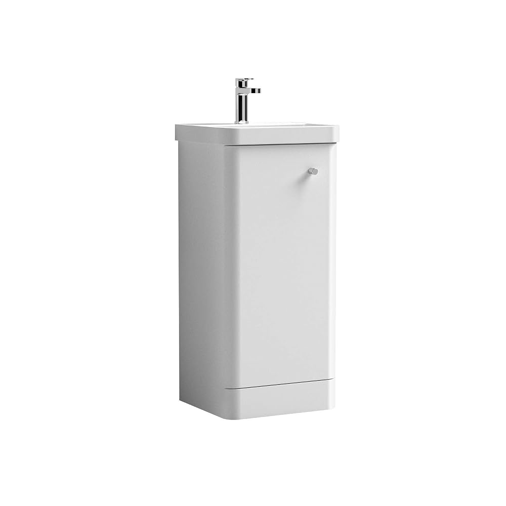 Nuie Core Modern Bathroom Wall Hung 1 Door Vanity Unit and 1 Tap Hole Ceramic Basin, 589mm, Gloss White