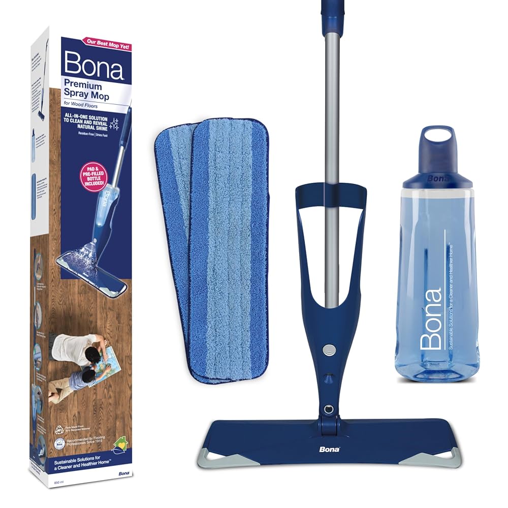 Bona Premium Spray Mop for Floors, Wood, Incl. Bona Wood Floor Cleaner Liquid Cartridge & Microfibre Pads