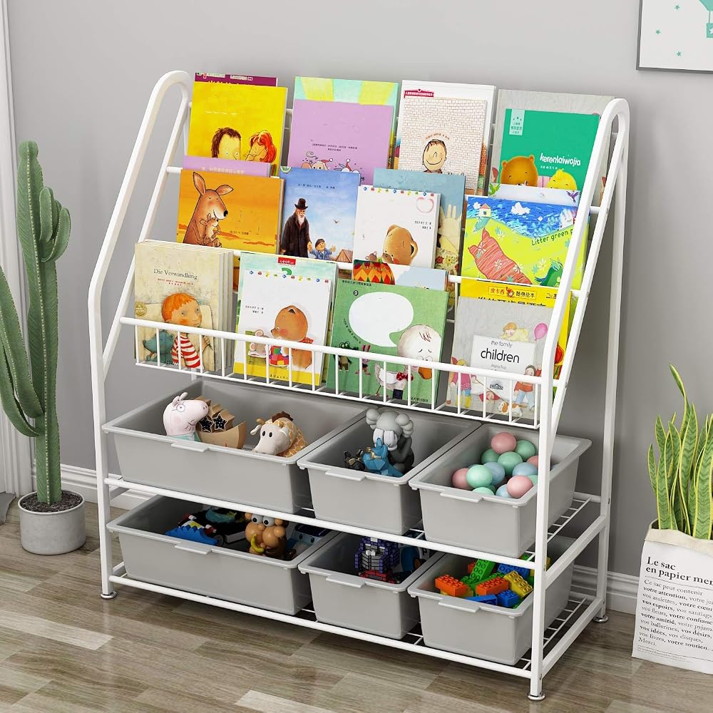 Bossjoy 5 Tier Children's Book Organizer, Kids Book and Toys Storage, Space Saving Kids Bookcase, Display Bookshelf Stands Shelf