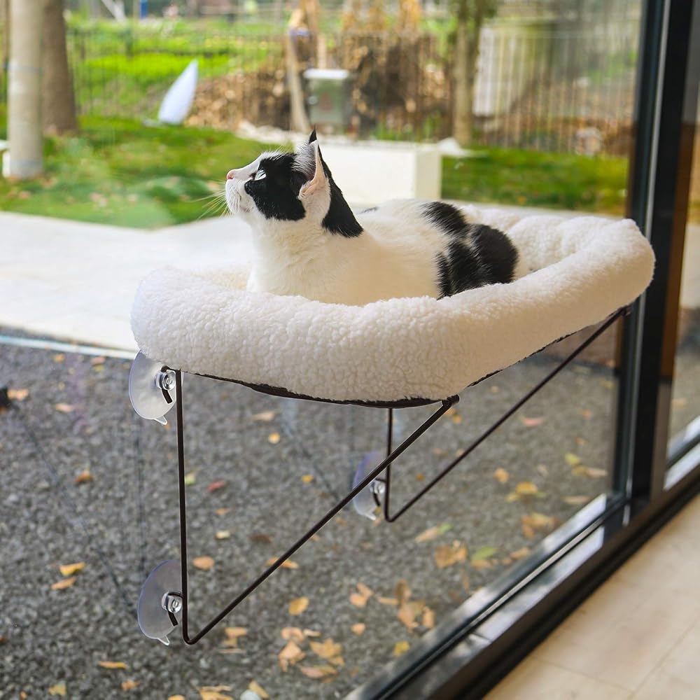 Zakkart Cat Window Perch - Metal Supported from Below, Comes with Warm Spacious Pet Bed