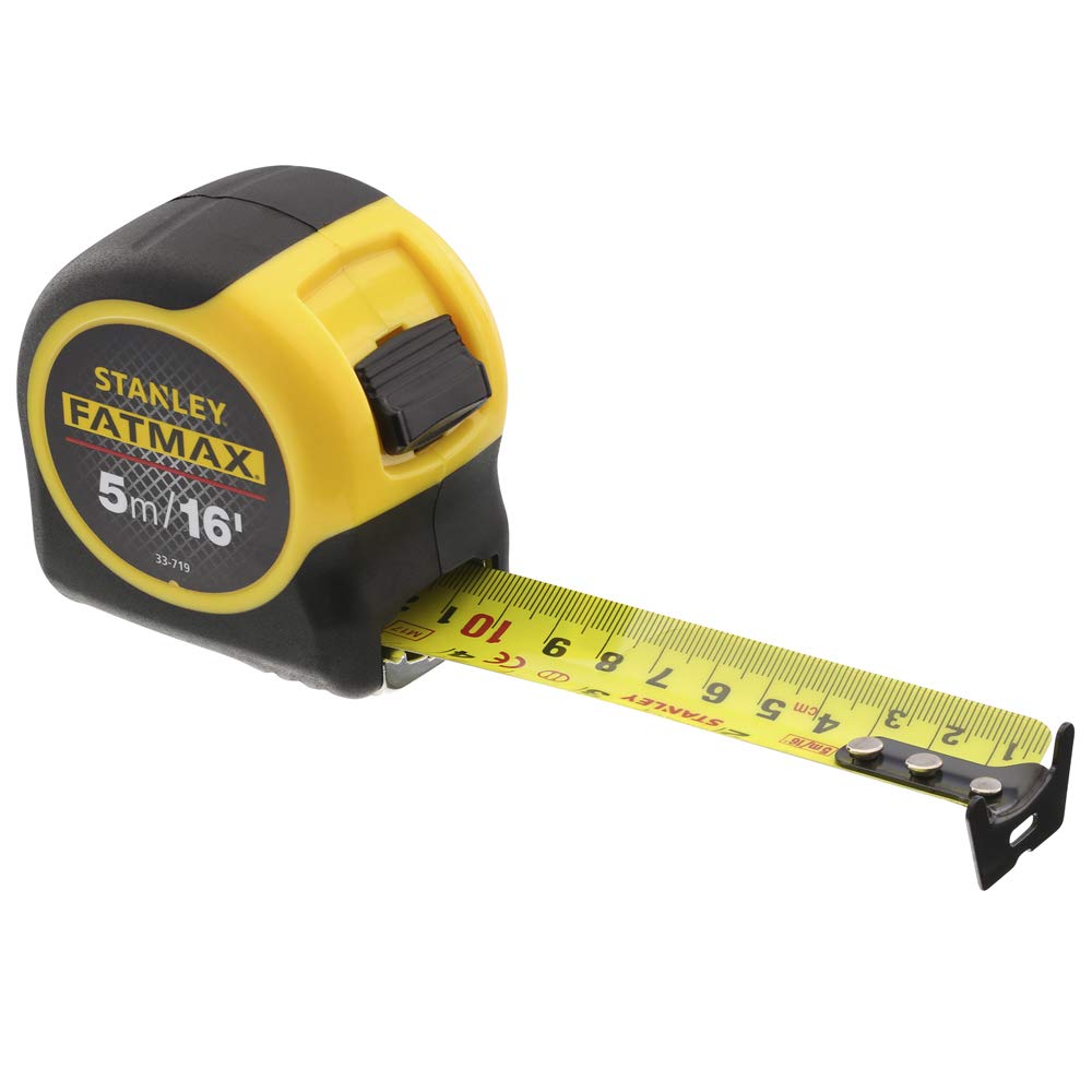 STANLEY FATMAX 5m/16ft Tape Measure, Blade Armour Coating, 3.3m Tape Standout, Magnetic Hook End (0-33-719)