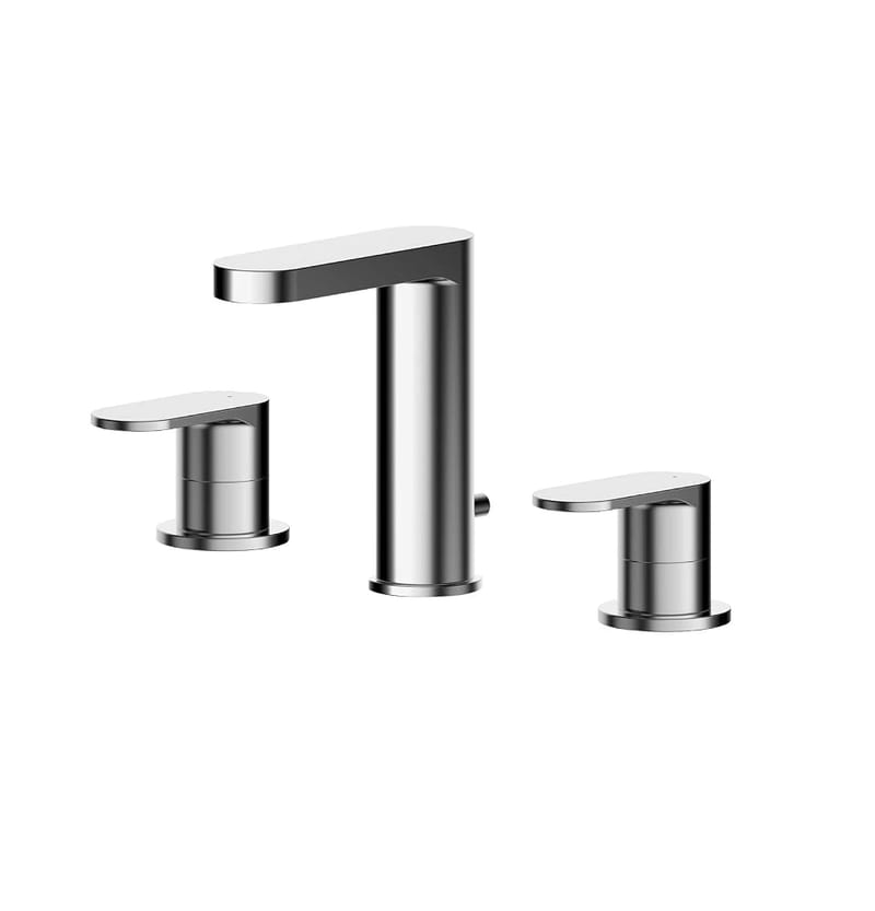 Nuie BIN337 Binsey Modern Bathroom Round 3 Tap Hole Basin Mixer Tap with Lever Handles and Pop-up Waste, 160mm, Chrome
