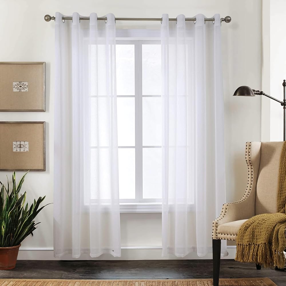 CUCRAF Net Eyelet Curtains for Windows - Living Room & Bedroom Voile Sheer, White, 90 Drop Pair