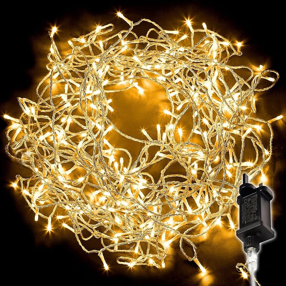 NETTA Christmas Tree Lights 200 LED, 20m Warm White with Clear Cable, Memory Function