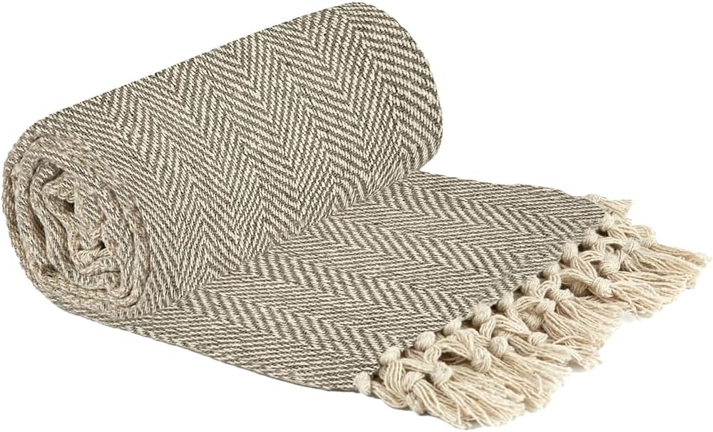 Emma Barclay Herringbone Recycled Cotton Throw, Natural