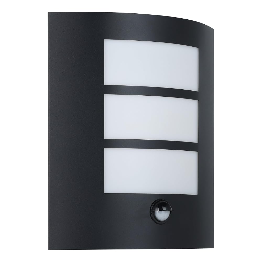 EGLO Outdoor Wall Light City with Motion and Twilight Sensor, Porch Lighting, Black Galvanized Steel, E27, IP44
