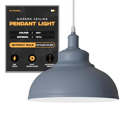 DC VOLTAGE Modern Ceiling Pendant Light, Grey Metal 29cm Lampshade, E27 Base