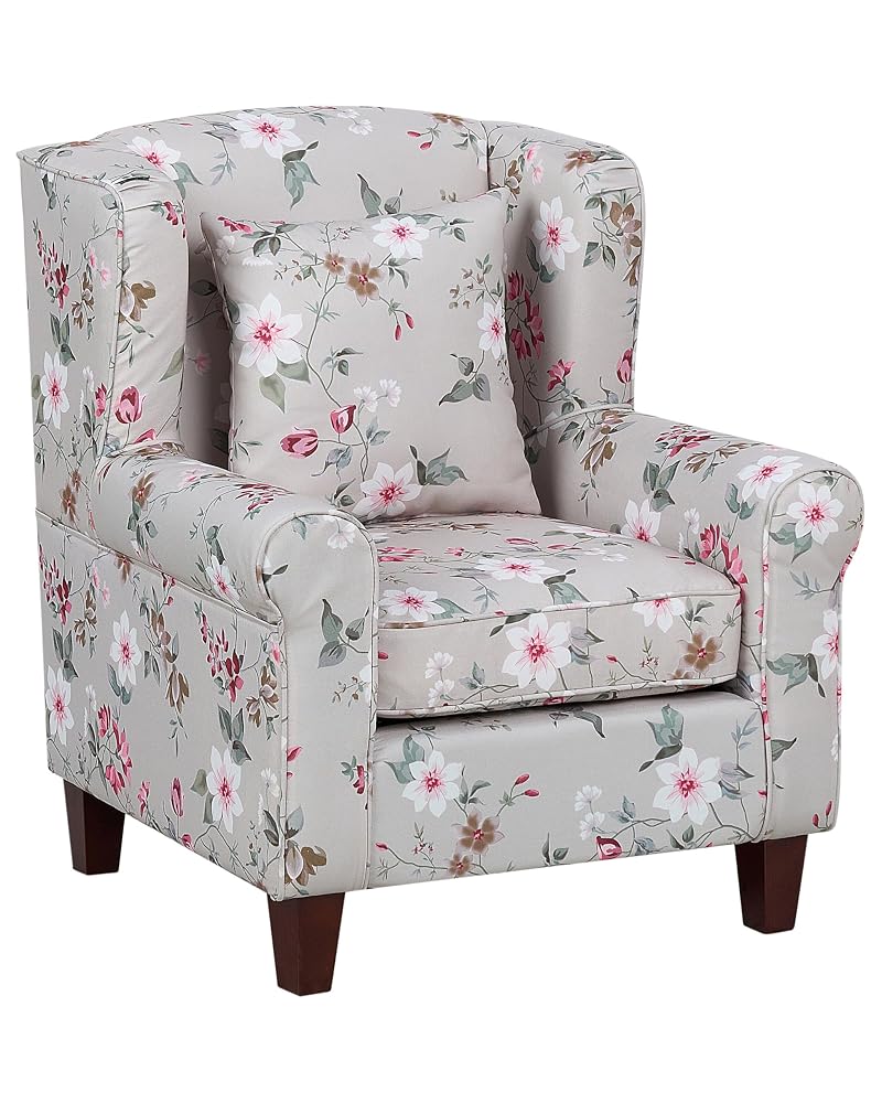 Beliani Hamar Classic Fabric Armchair with Footstool, Light Grey
