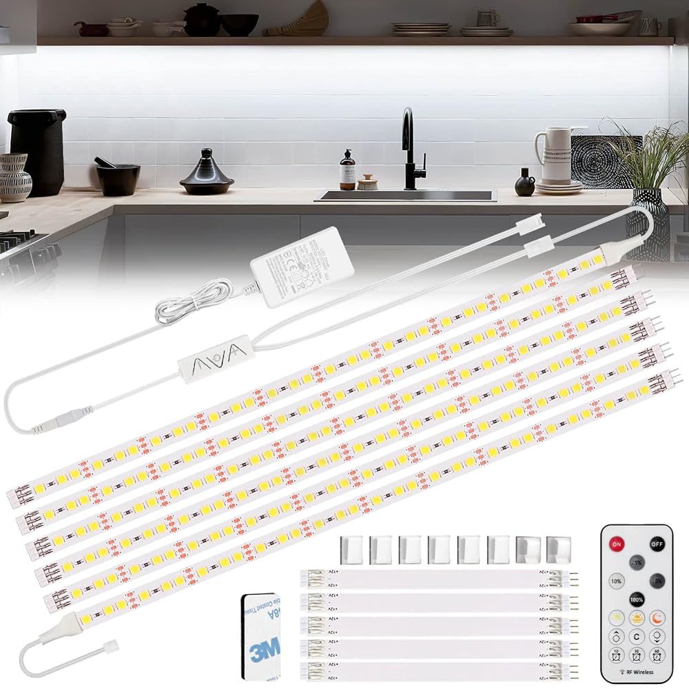 Enteenly Under Cabinet Strip Lights Kit, 3m 12V UK Plug Dimmable LED Strip with Remote