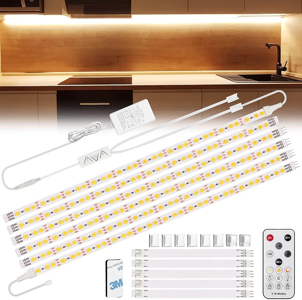 Enteenly Under Cabinet Strip Lights Kit 3m, 12V UK Plug Warm White Dimmable LED Strip with Remote, Flexible Lighting for Kitchen, Shelf, Cupboard, TV, Desk