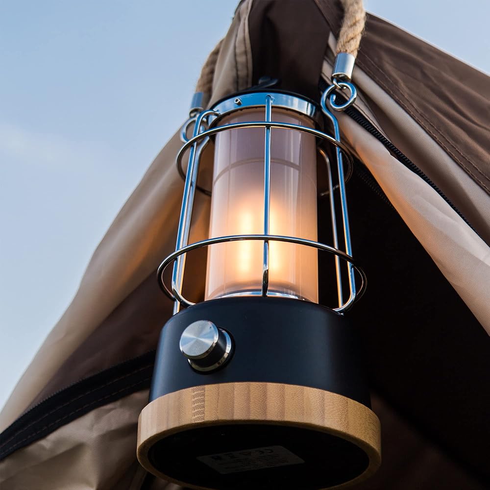 HARPER LIVING Rechargeable Camping Light, LED Retro Water Resistant Lantern, 5000mAh Power Bank, Dimmable Tent Light