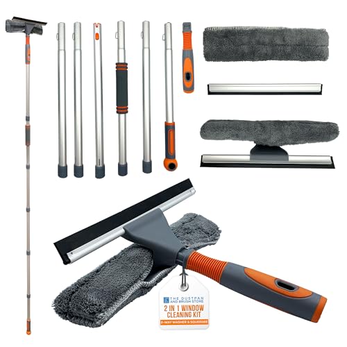 Window Cleaning Kit, Professional Window Cleaning Equipment, 248cm Extendable Window Cleaning Pole and Squeegee Cleaner with Bendable Head and Aluminium Pole for High Windows (Complete Kit)