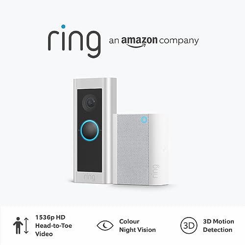 Ring Wired Video Doorbell Pro (Video Doorbell Pro 2) + Chime, 1536p HD Video, Head-to-Toe View, 3D Motion Detection