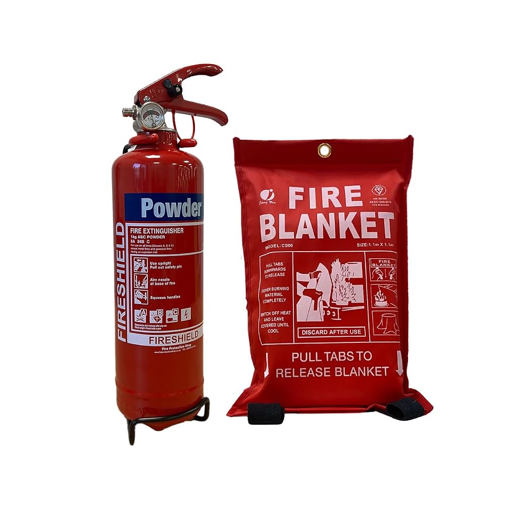 FireShield Home Safety Pack — 1kg ABC Dry Powder Fire Extinguisher & 1m x 1m Soft Case Fire Blanket