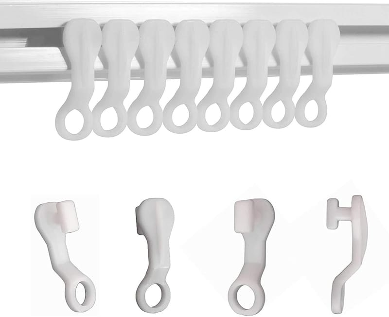 Curtain Track Glider Hooks White Plastic Rail Runners 50 Pack, Heavy Duty Swish Drape Gliders, Easy Fit Smooth Sliding Roller Pulley Replacements