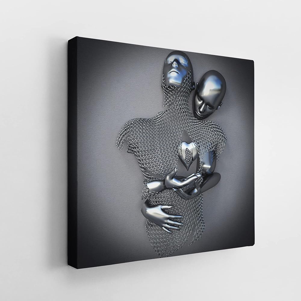 GS1 UK Wall Art Canvas Print, Heart Design, Framed Modern Wall Art, Ready to Hang 40x40cm