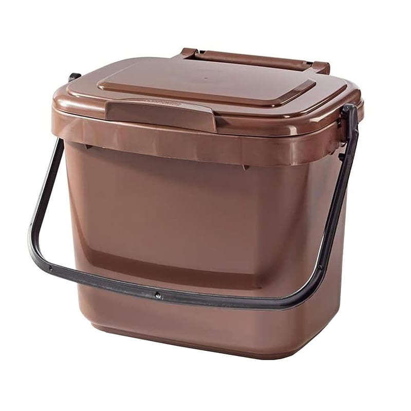 Brown Kitchen Compost Caddy (5L - Small) - for Food Waste Recycling, 5 Litre Plastic Composting Bin