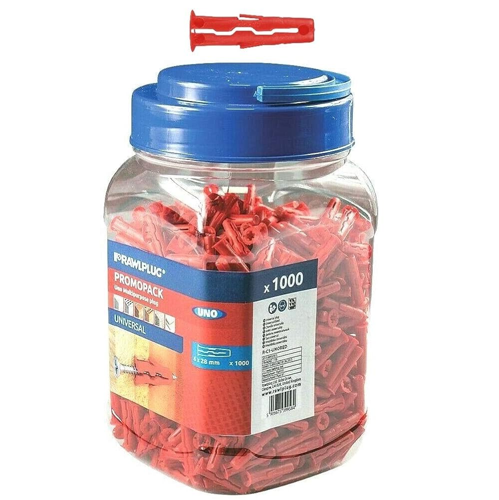 Rawlplug Uno Universal Screws and Wall Plugs Set, 6mm, Red