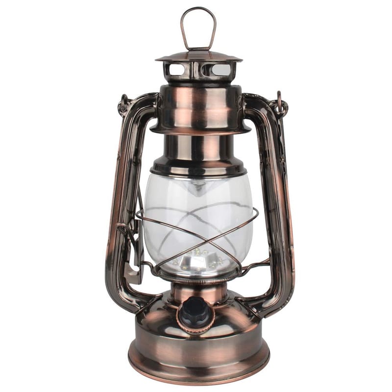 LED Hurricane Lamp, Warm White Battery Operated Camping Lantern with Dimmer Switch, Copper
