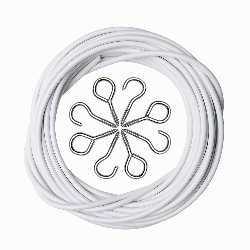 ASIWUJING Net Curtain Wire and Hooks Set, 10M Net Curtain Wire with 20pcs Eye Bolts and 20pcs Screw-in Hooks for Net Curtain Rod