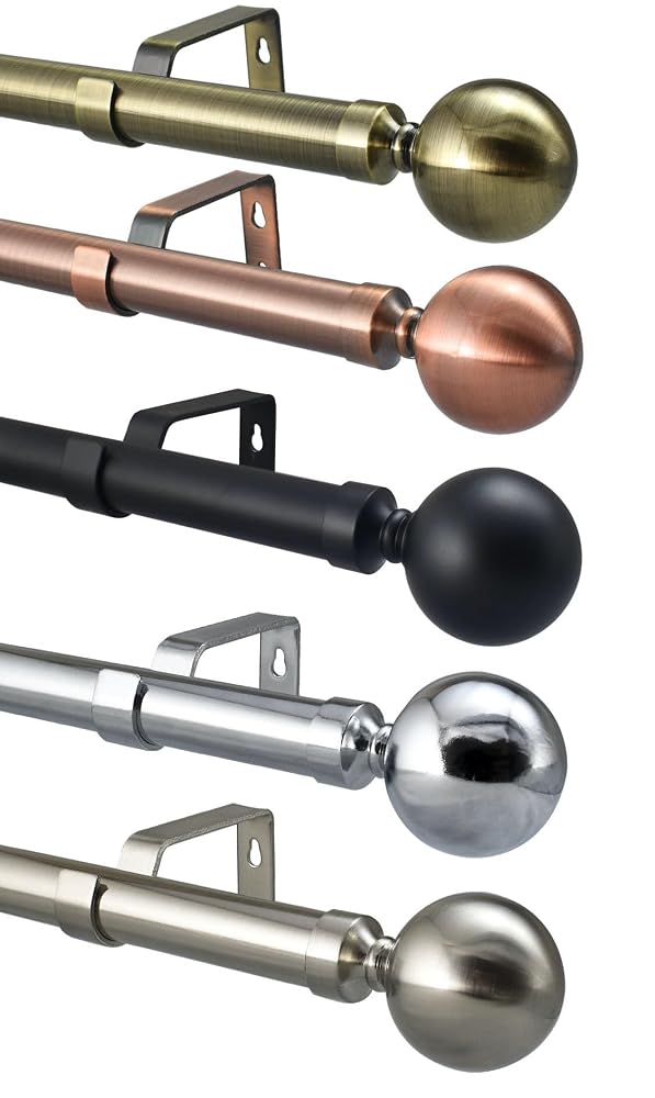 28mm Extendable Eyelet Curtain Pole Metal Ball Complete Rod Set (Antique Brass, 110-200cm)
