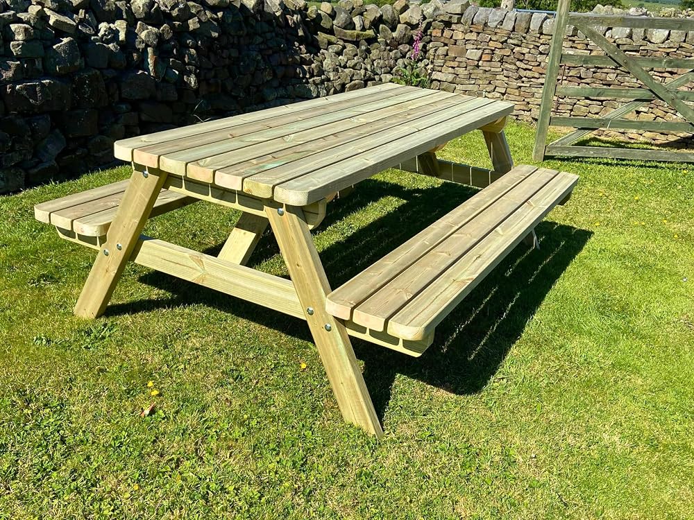 MG Timber Heavy Duty Premium, A-frame Picnic table, Bench. Made From Pressure Treated Swedish Redwood (Round Corners, 4FT)