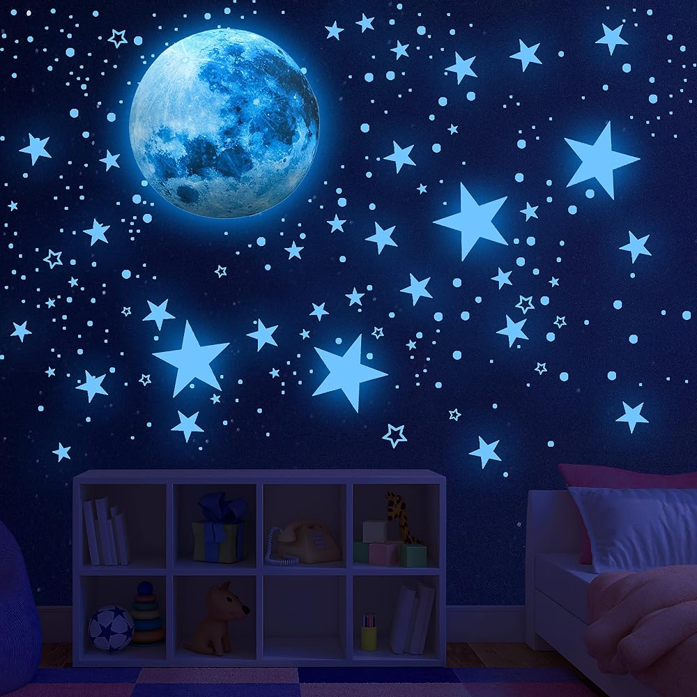 Glow in the Dark Stars and Moon Wall Decals for Nursery Ceiling