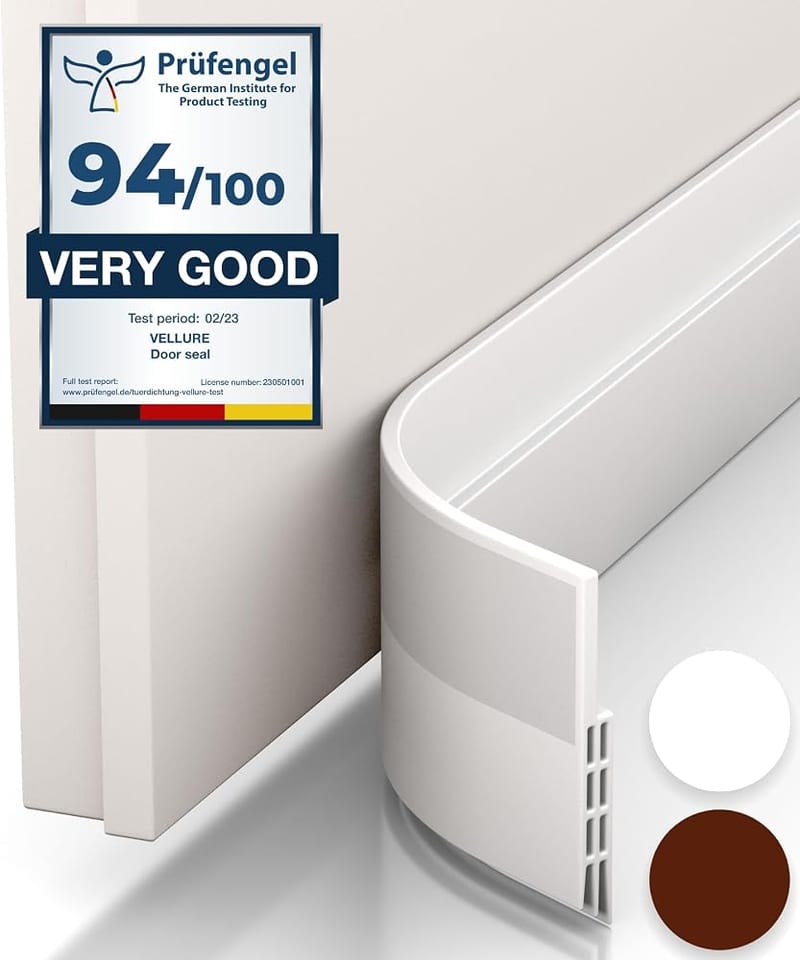 Vellure® Premium Door Draft Excluder Strip - Door Seal for Energy Saving - Quick and Easy Installation - Draught Excluder for Bottom of Door - Ideal for Keeping Out Cold