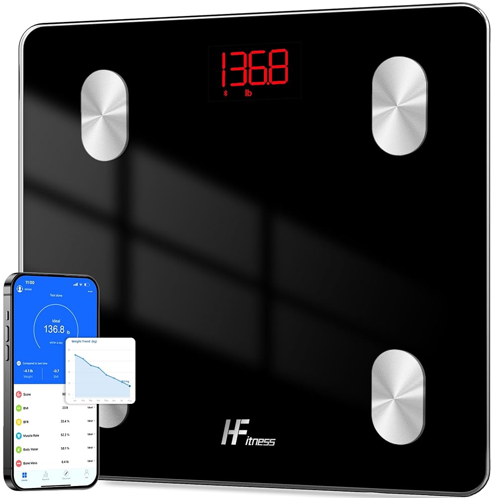 HomeFashion HFitness Smart Bathroom Scales for Body Weight, Bluetooth Body Fat Scale with 19 Body Composition Metrics
