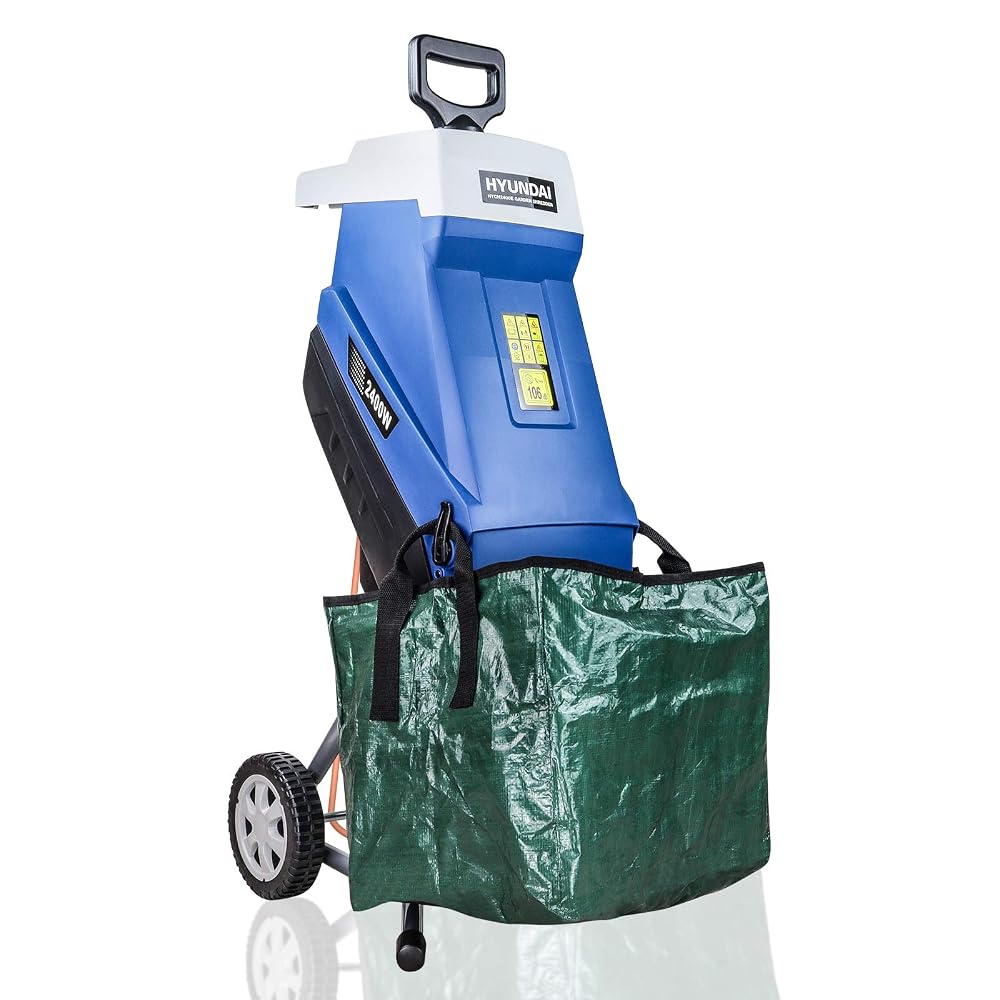 Hyundai Electric Garden Shredder, 2400W, 230V, 4200rpm Speed, Portable with 10m Power Cable, Detachable Collection Bag and 3 Year Warranty