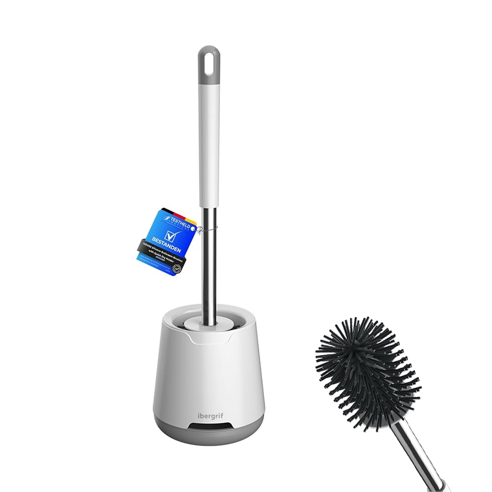 Ibergrif M34152 Silicone Toilet Brush & Holder, Deep Cleaner Set for Bathroom