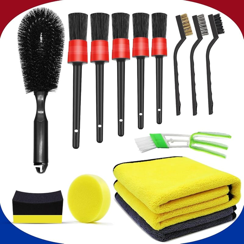 Updated 15 Pcs Car Cleaning Tools Kit with Car Detailing Brush Set, for Cleaning Wheels, Interior, Exterior, Premium Microfibre Cleaning Wipe