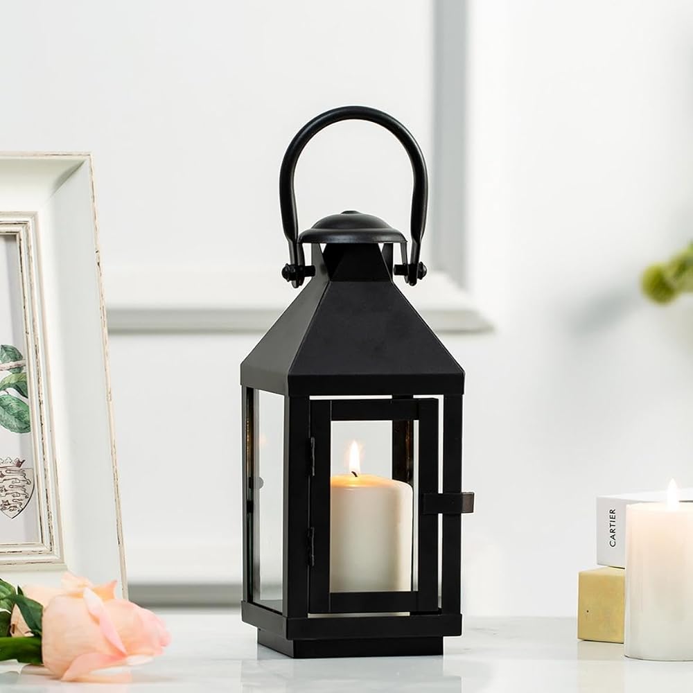 NUPTIO Candle Lantern, Black, 22cm Small Decorative Lantern