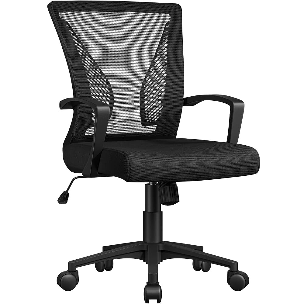 Yaheetech Adjustable Office Swivel Chair Ergonomic Mesh Computer Chair Executive with Arms Height Adjustable Back Support for Home Office, Black