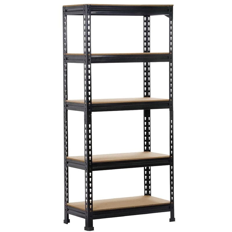 Yaheetech 5-Tier Adjustable Metal Garage Shelves Units 150x70x30cm Black, Sturdy Metal Rack with Adjustable Shelves, Heavy-Duty Unit Holds Tools & Supplies