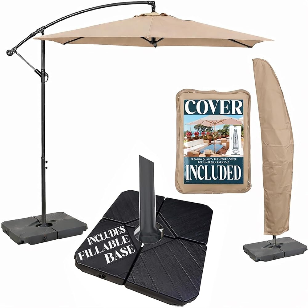 GardenCo 3m Cantilever Banana Parasol Includes Bases & Cover, Grey