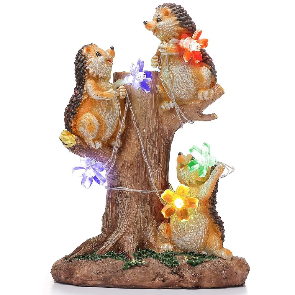 Jetec Garden Hedgehog Statue with Solar Cherry Blossom Lights