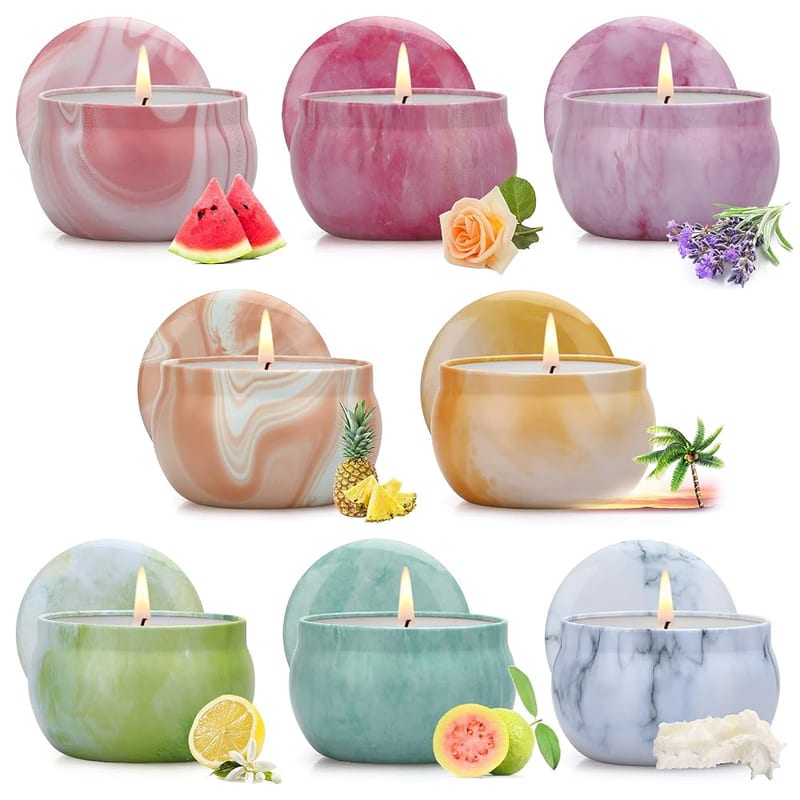 Scented Candles Gift Set for Women, 8 Pack Aromatherapy Candles, 120 Hours Burning Time, Natural Soy Wax Tins