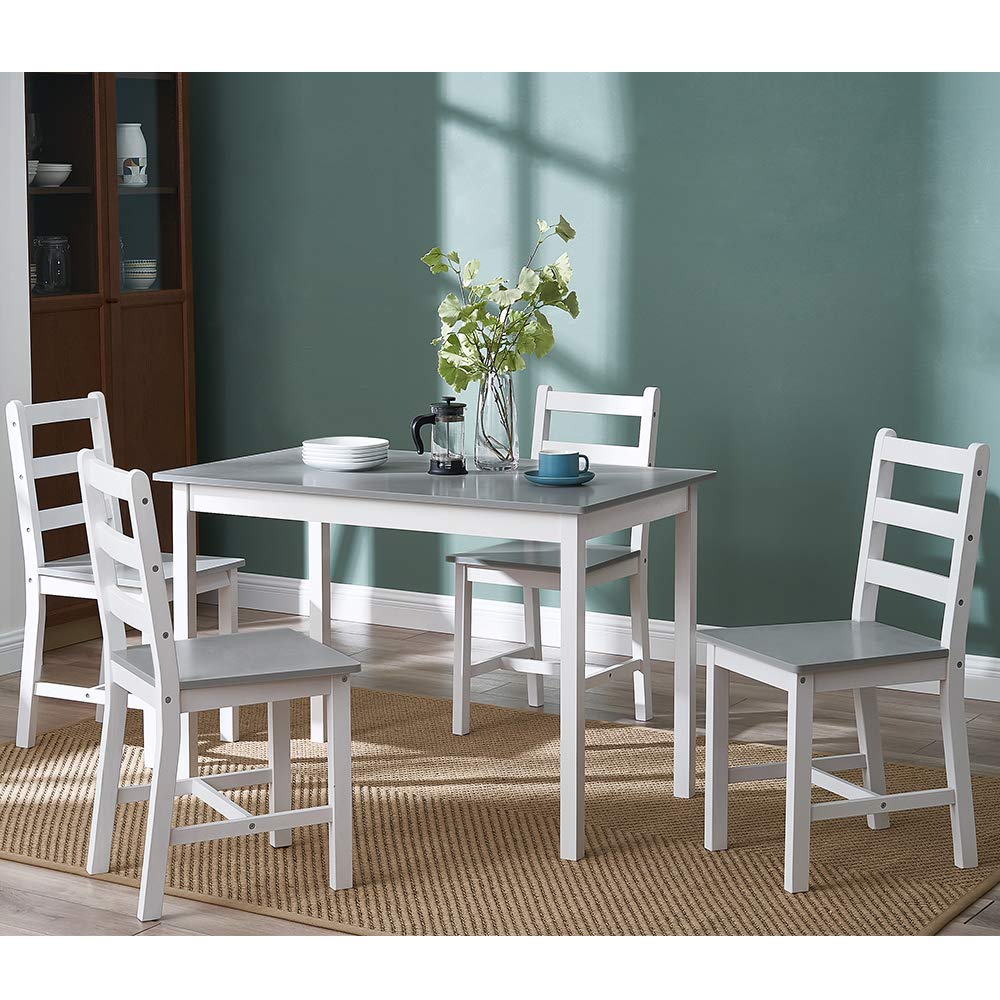 Panana Wooden Dining Table Set with 4 Chairs, Grey with White