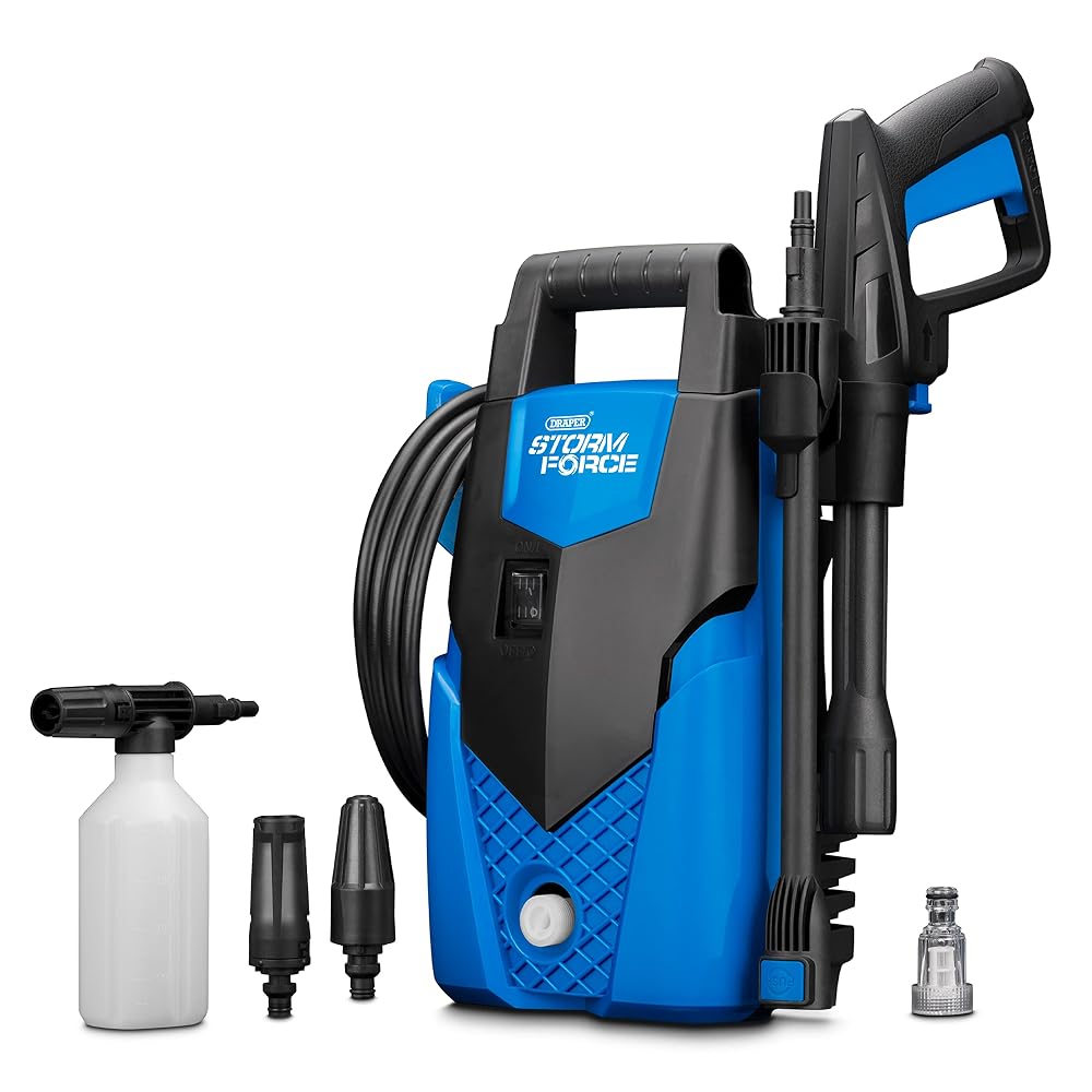 Draper Storm Force Pressure Washer 105Bar, 1400W Jet Power Washer with Snow Foam Gun