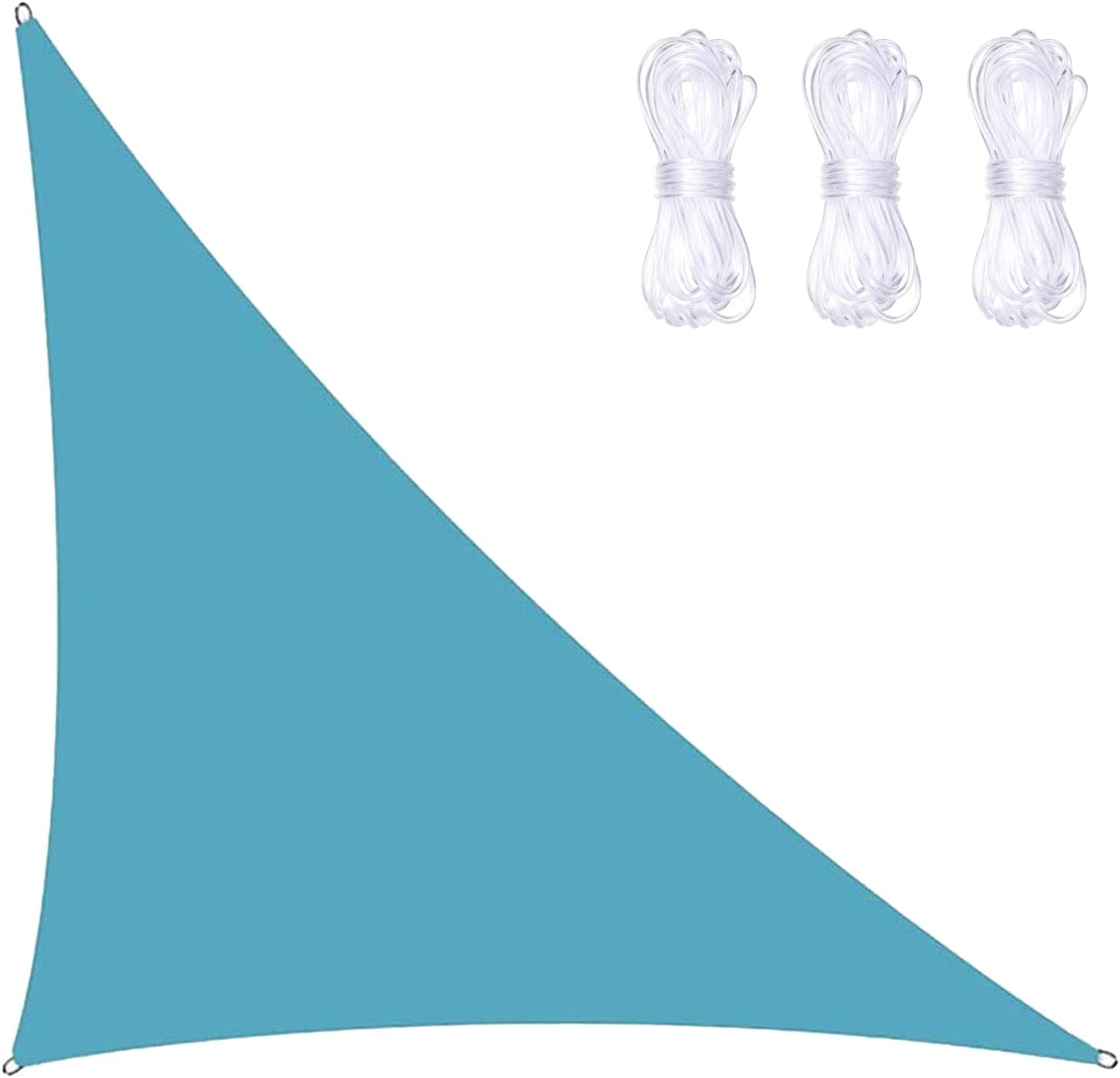 Garden Sail Canopy, Triangle Sun Sail Shade with 3 Ropes, Waterproof, UV Block - 3m x 3m x 4.3m (Light Blue)