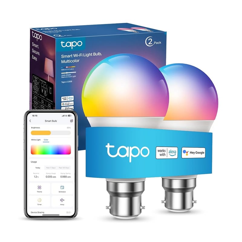 Tapo L530B (2-Pack) B22 Smart Bulb, Multicolour Dimmable LED Light Bulb