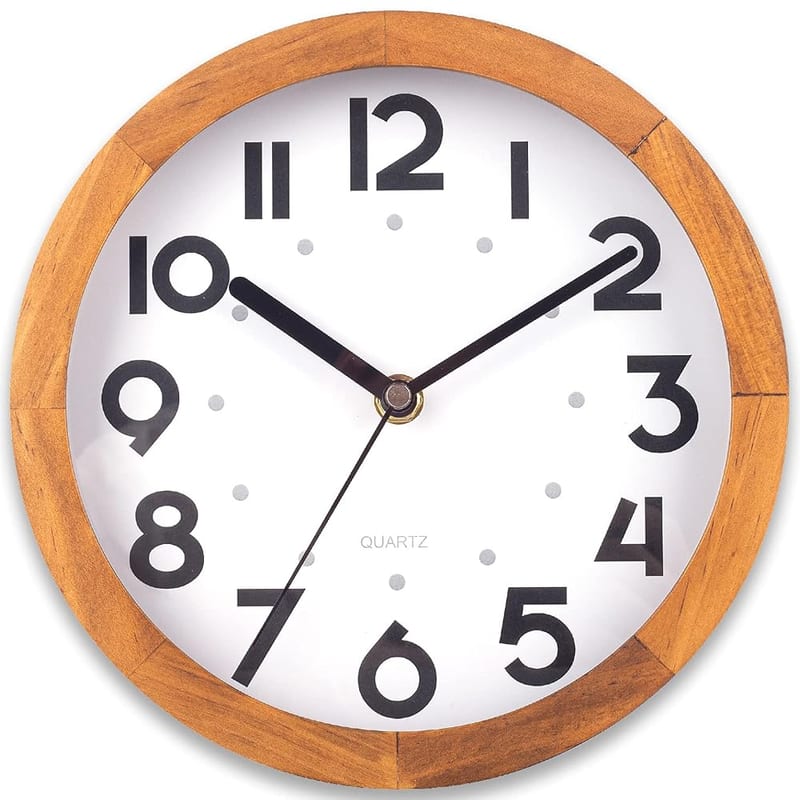 BEW Small Wall Clock, 8 Inch Silent Retro Wooden Wall Clock, Decorative Wood Wall Clock for Kitchen, Bedroom, Living Room