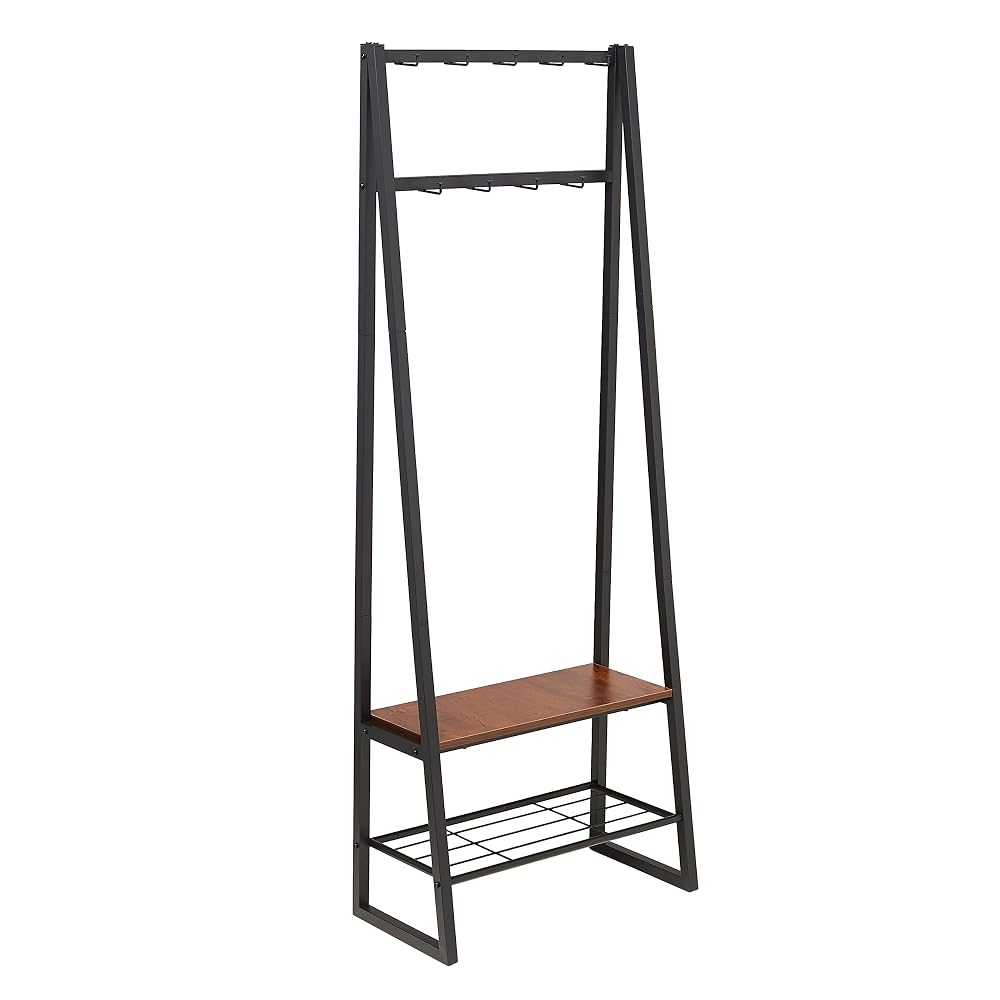 Amazon Basics 9-Hook Coat Rack with Shoe Bench and 2-Tier Storage, Black