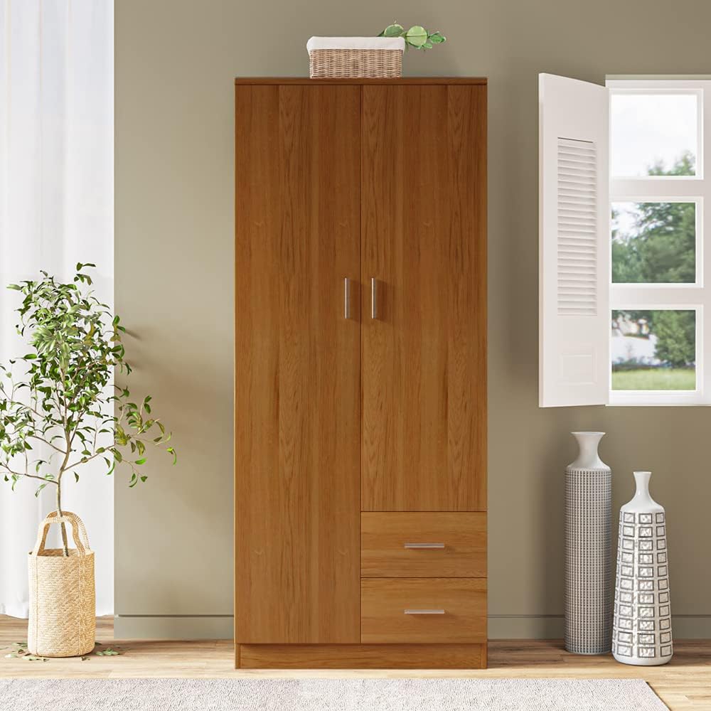 Panana 2 Door Double Wardrobe + 2 Drawers Bedroom Storage Furniture