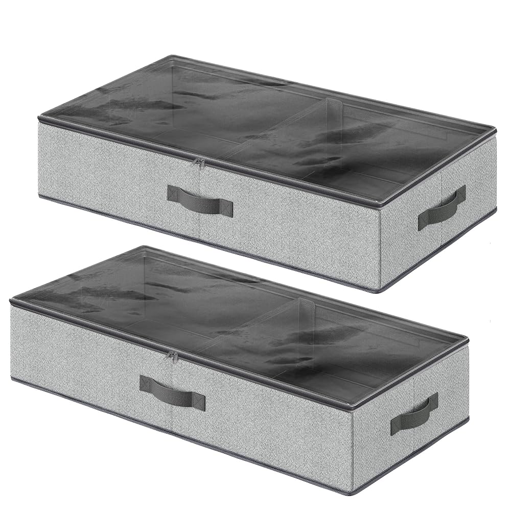 SONGMICS Set of 2 Under Bed Storage Bags with Zips and Clear Window