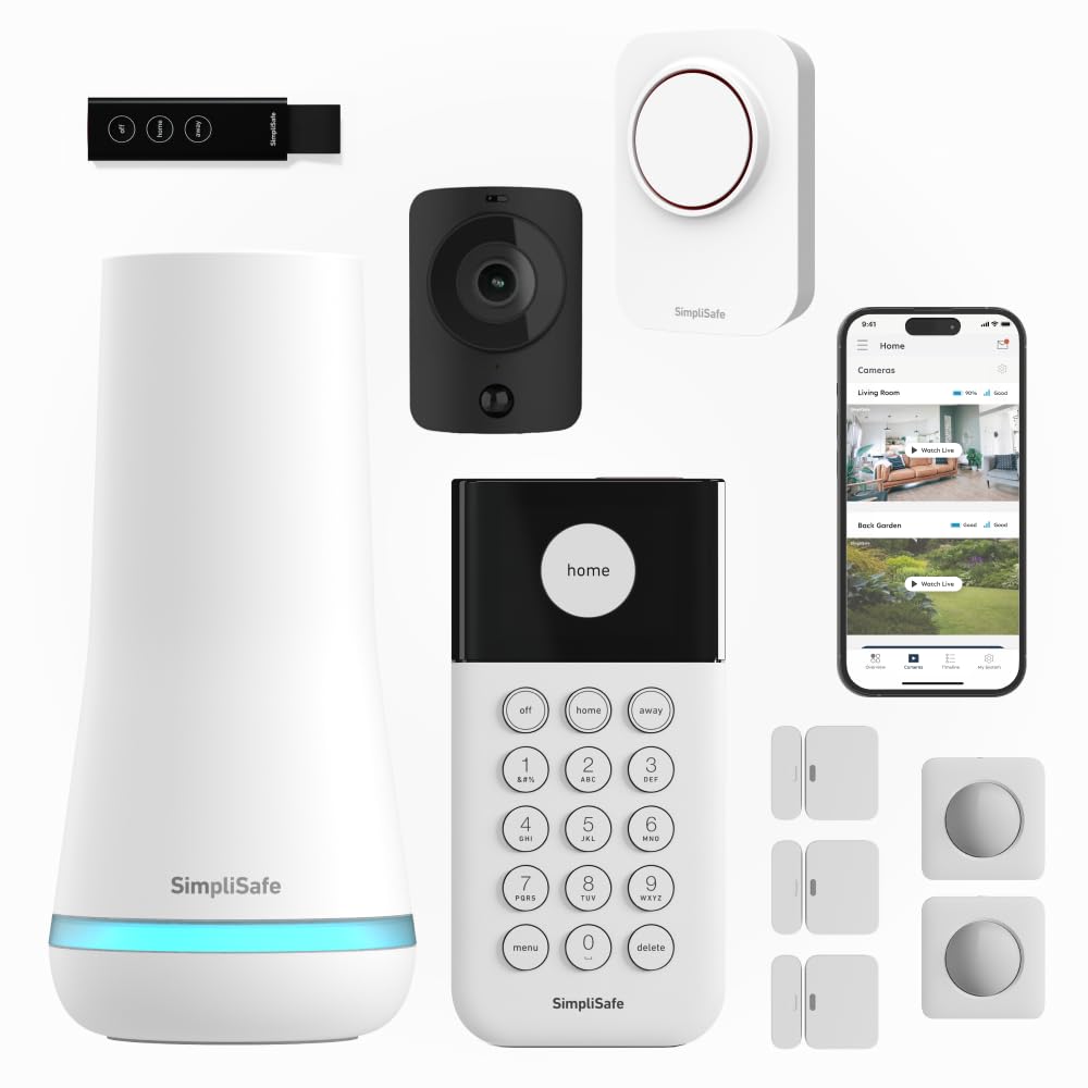 SimpliSafe 10 Piece Wireless Home Alarm System with Motion Sensor, HD Security Camera and Outdoor Siren, Optional Monitoring, No Contract