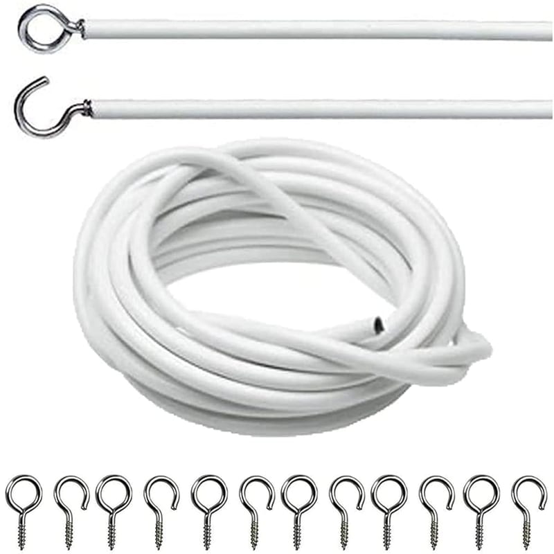 DIVCHI Net Curtain Wire and Hooks Set - 3 Meter Curtain Wire Kit with 6 Eyes & 6 Hooks