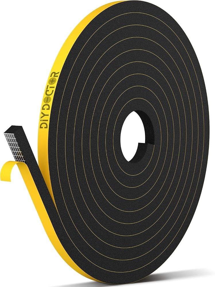 DIY Doctor Self Adhesive Draught Excluder Foam Tape, 20 Metres x 6mm x 3mm, Black